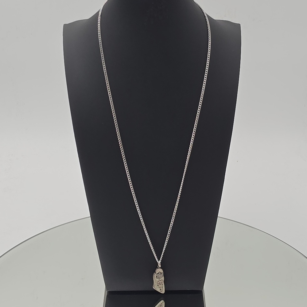 Theoa Israel Map Necklace Men Women Silver Good Sterling Pendant Star of David
